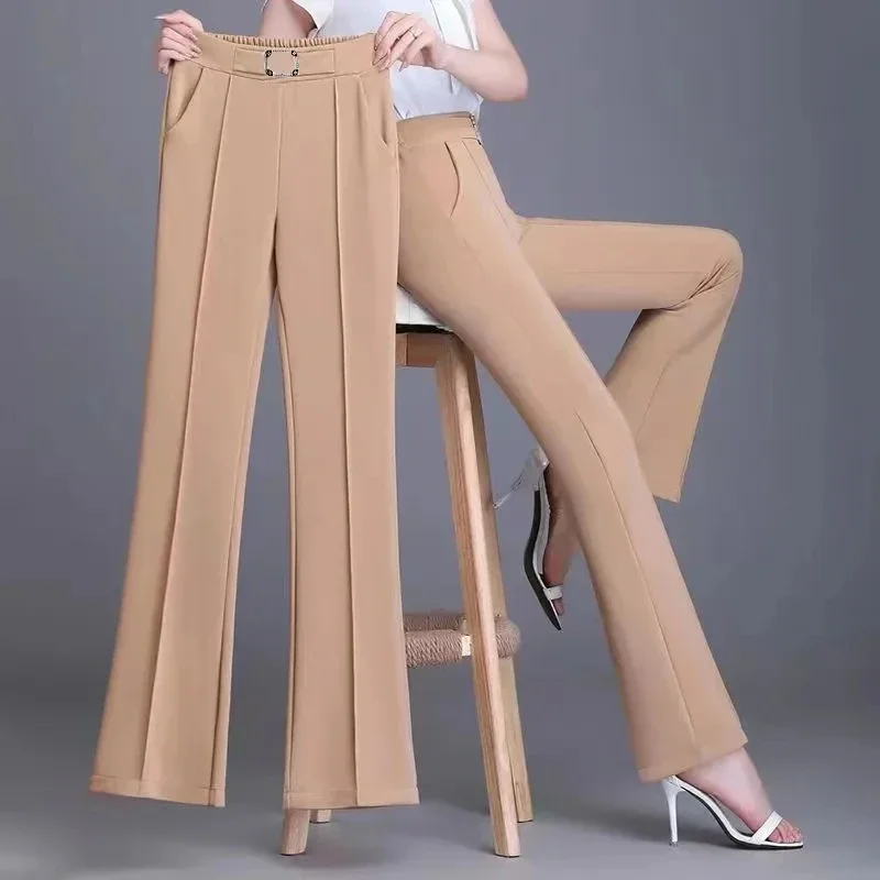 

Casual Stretch Women Flared Pants Plus Size Elegant Pantalones Spring Fall Korean Mom's Trousers New Fashion Office Spodnie