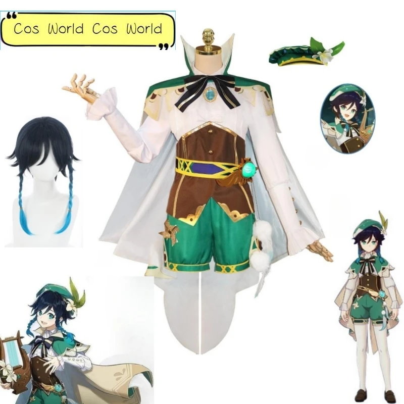 

Genshin Impact Cosplay Venti Clothing Anime Role Playing Accessories Props Wig Cloak Set Halloween Women