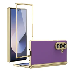 Étui de téléphone en cuir électroplaqué avec protection à charnière et verre de protection pour écran
