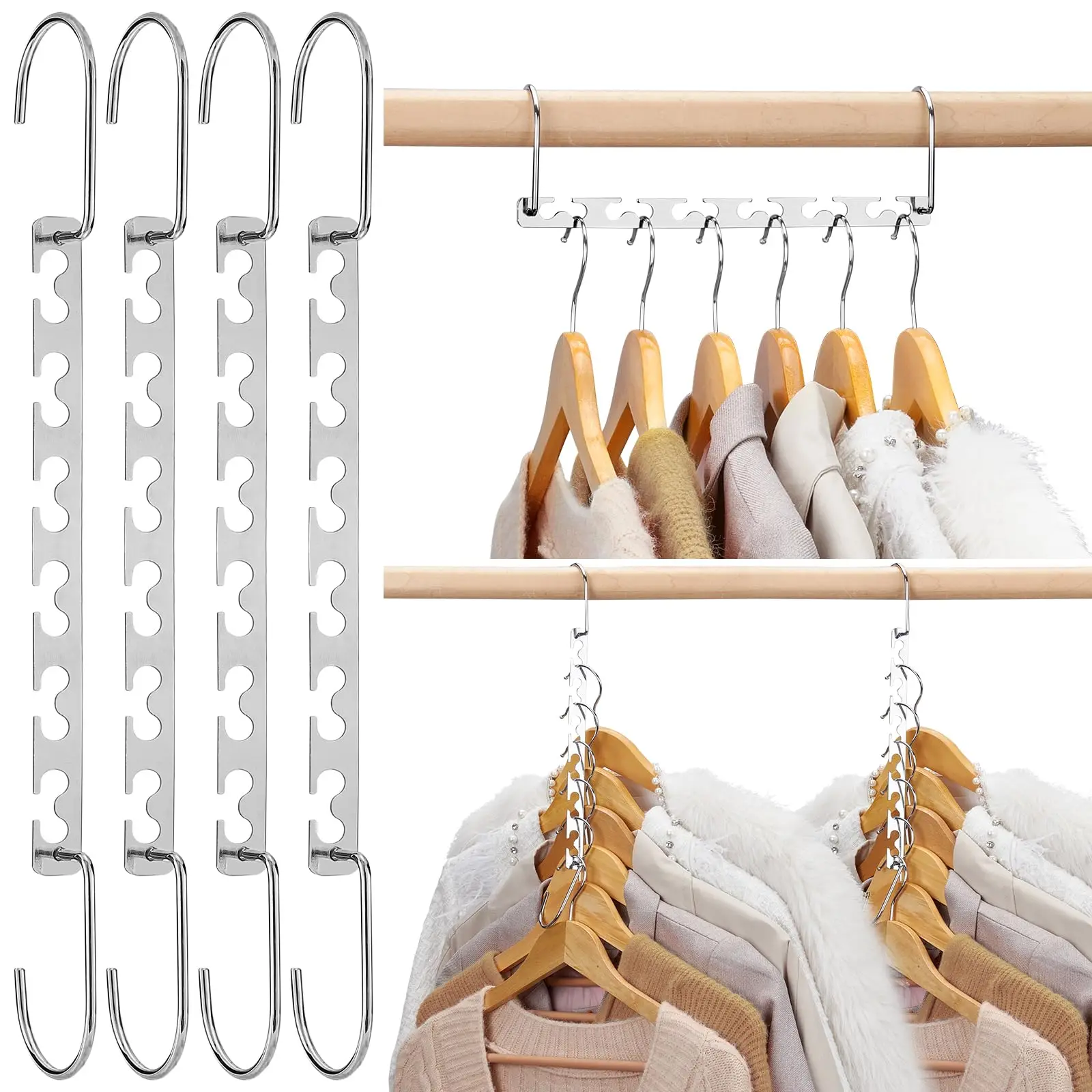 6-hole stainless steel folding metal hanger multifunctional space saving for heavy-duty wardrobe organization and storage