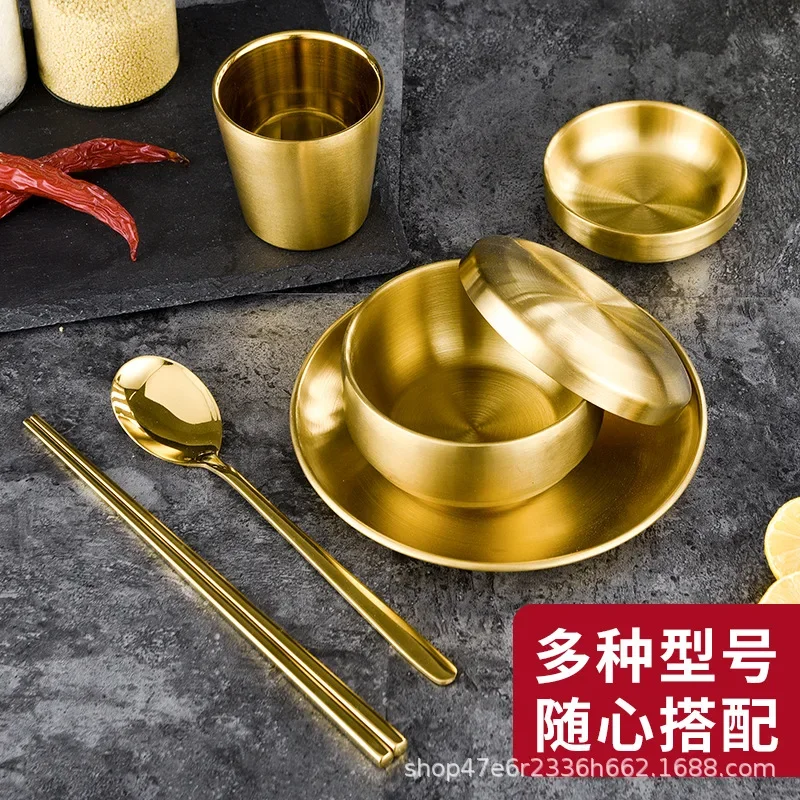 6Pcs Stainless Steel Korean Tableware Set Barbecue Restaurant Cup Spoon Chopsticks Dinner Plate