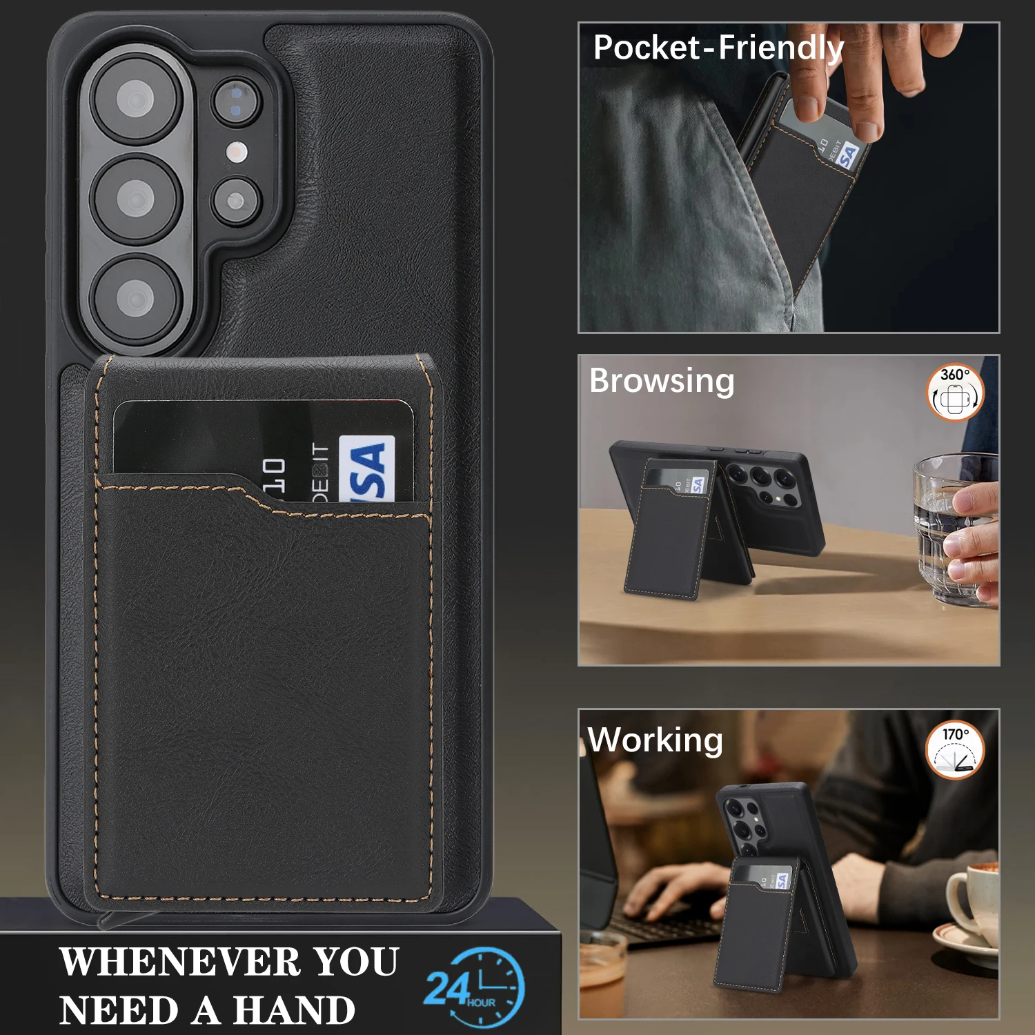 Luxury Faux Leather Case with Magnetic Detachable Card Holder