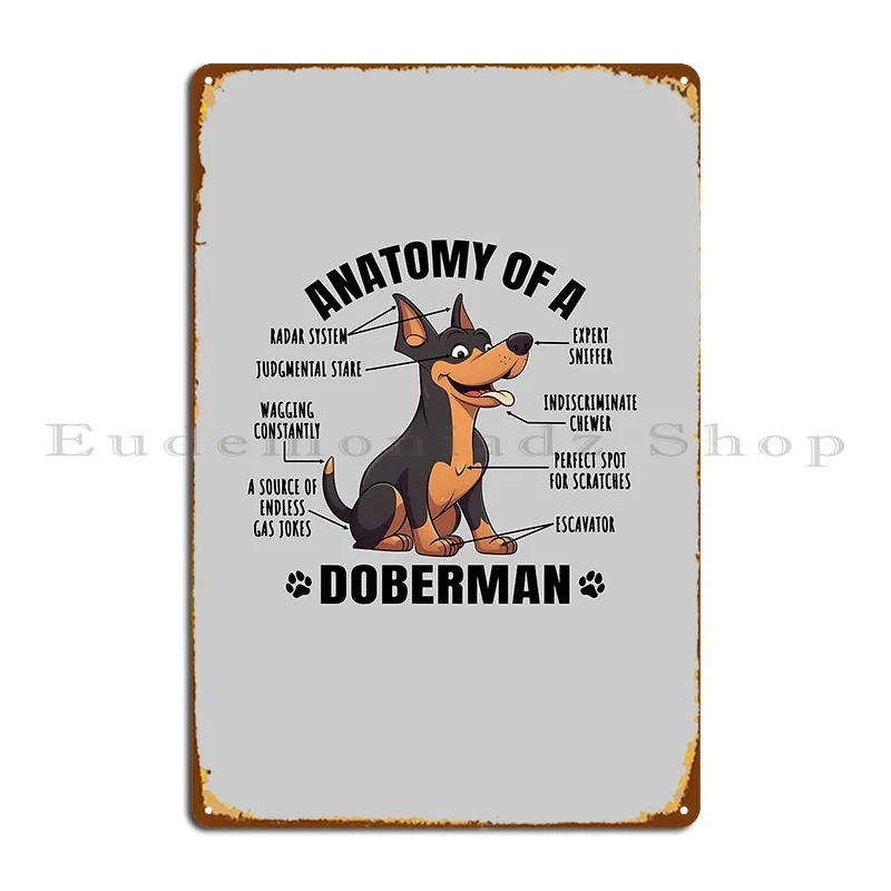 Anatomia Di A Doberman Funny Clipart Design Per Dobermann Lover Metal Plaque Design Bar Painting Character Tin Sign Poster
