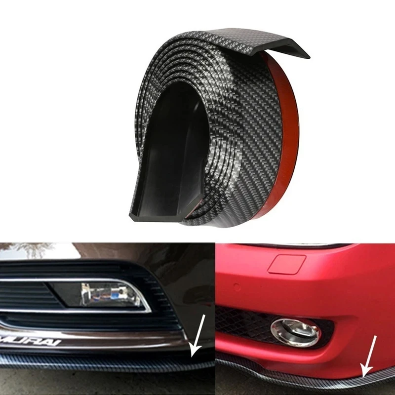 Car Bumper Lip Stickers 2.5M Soft Carbon Fiber Car Rubber Bumper Strip Outside Front Lip Protectors