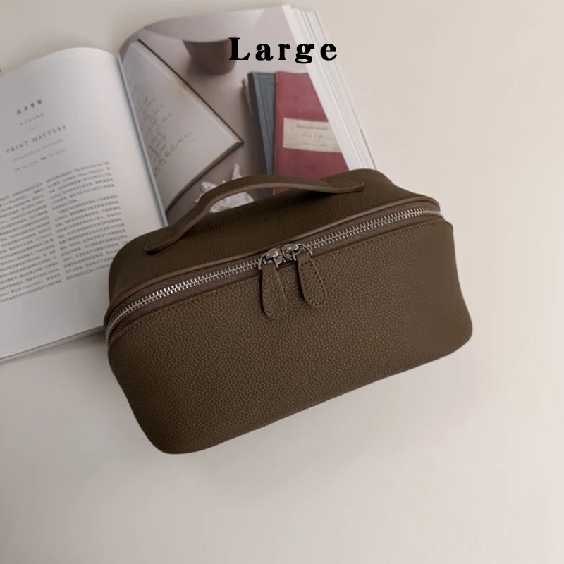 Kosmetiktasche aus echtem Leder, Krokodilprägung, Rindsleder, Reise-Kulturbeutel, großes Fassungsvermögen, Organizer mit breiter Öffnung, modisch – Detail 26