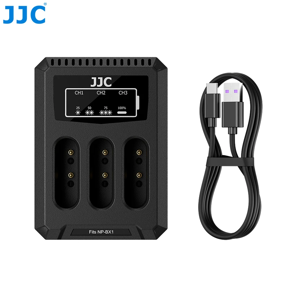 JJC Caricabatterie USB Triplo Per Sony ZV-1, RX100, NP-BX1 - Carica 3 Batterie Contemporaneamente - 3