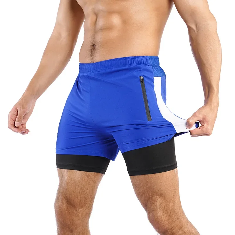 Men's Summer Breathable Quick Dry Fitness Training Short Running Three-In-One Shorts Double Layer Sport Shorts