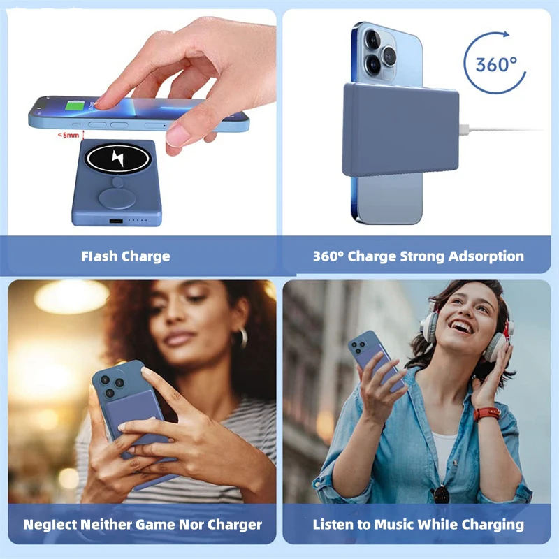 5000mAh의 트리플 마그네틱 무선 보조배터리 휴대폰 충전기는 iPhone iWatch AirPods 미니 보조배터리 외부 예비 배터리팩에 적용