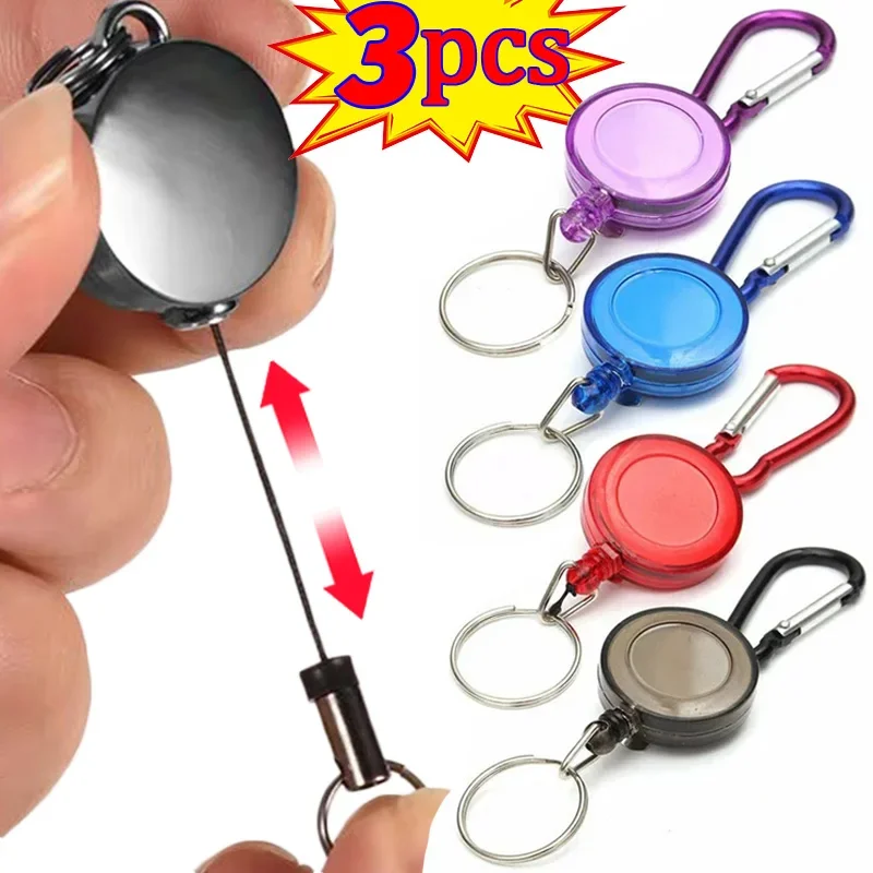 1/3pcs Retractable Steel Cord Pull Reel Keychain Wire Rope Clasp Key Ring  Recoil ID Card Holder Chains Sporty Multifunction Tool - AliExpress