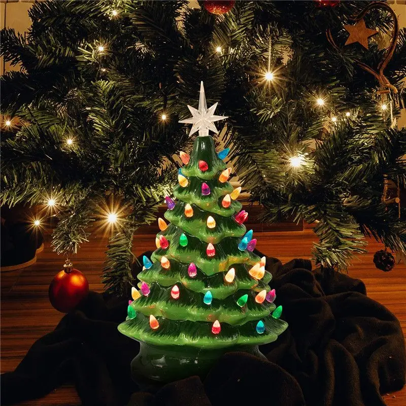 Artificial Ceramic Christmas Tree Light Desktop Xmas Tree Decor Lighting  for Living Room