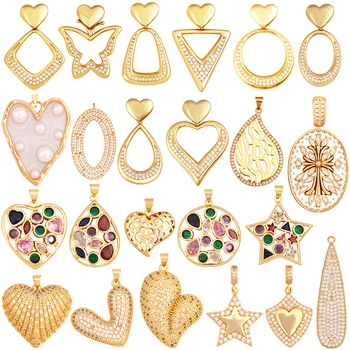 Ciondolo con ciondolo a forma di cuore colorato classico di lusso, cuore d'amore creativo Cubic Zirconia Forniture di gioielli placcati in oro reale 18 carati K92 1