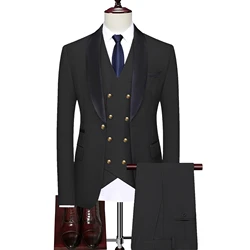 Men's Suit 3 Piece Set Blazers Vest Pants Classic Business Gentleman Formal Groom Wedding Dress Plus Size High Quality Suit 6XL