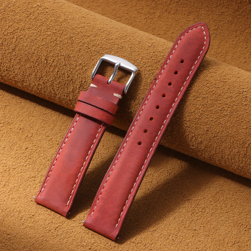 Vintage Brown Genuine Leather Quick Release Watch Strap Replacement Belt