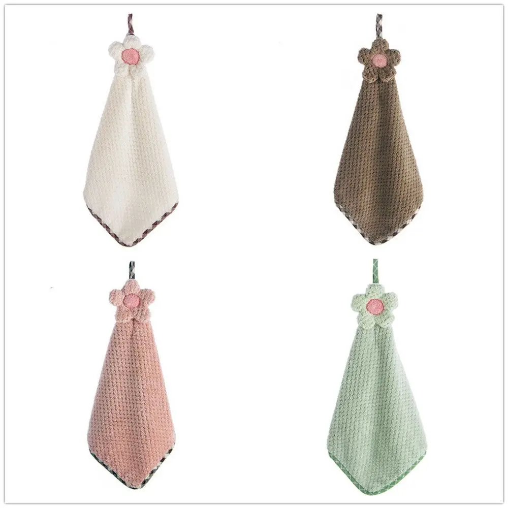 Hand Towels Hangable Absorbent Cartoon Little Flower Kitchen Bathroom Cleaning