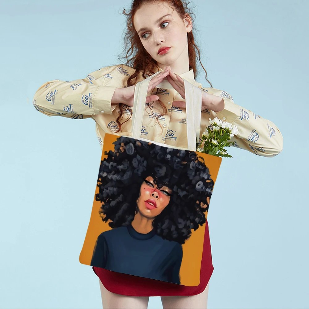 

Модная мультяшная африканская Холщовая Сумка для покупок, многоразовая Красивая Черная Дамская Повседневная Сумка-тоут с двойным принтом для женщин
