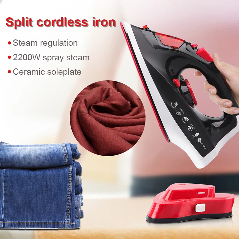 Rechargeable Cordless Steam Iron  Electric Clothes Fabric Explosive Generator Garment Steamer Fast-Heat Wireless Travel Flatiron Irons In red