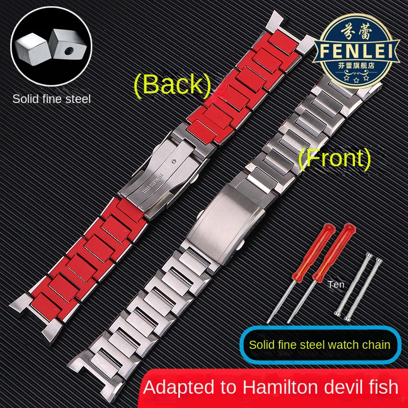 Bracciale In Acciaio Inossidabile Per Hamilton Khaki Navy Devil Fish H78716983 H78716333 Cinturini Subacquei Cinturino In Gomma Da Uomo 26Mm