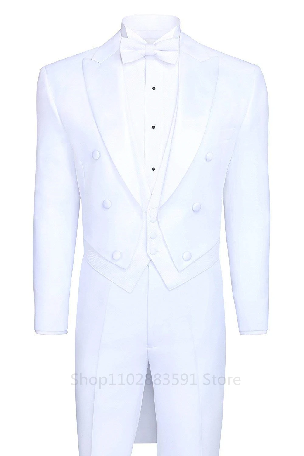 Description Picture 4 of itemTailcoat Style Men' Suits Groomsmen Double-Breasted Wedding Peak Lapel Groom Long Tuxedos Best Man Suit 3 Pcs(Jacket+Pants+Vest)