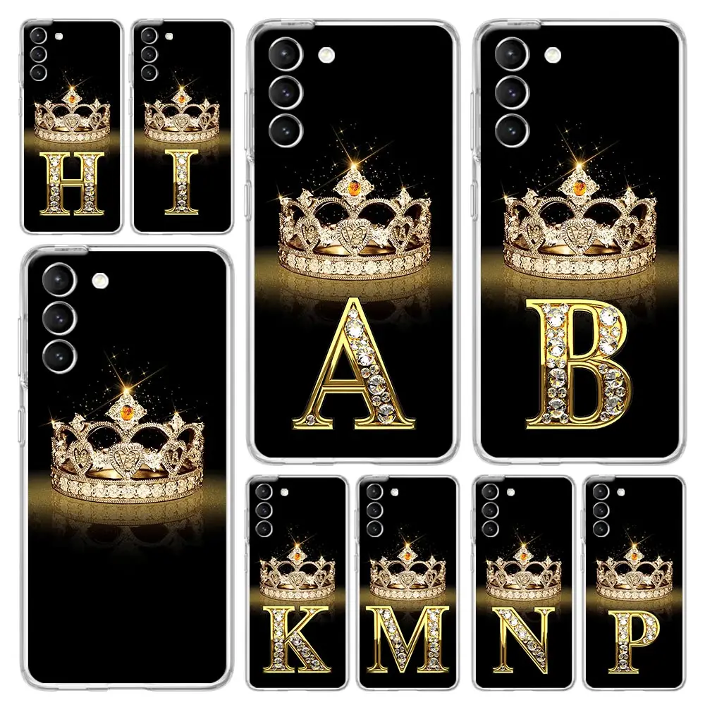Diamond Crown Letter Phone Case - Soft Clear Cover with 26 Letter Options