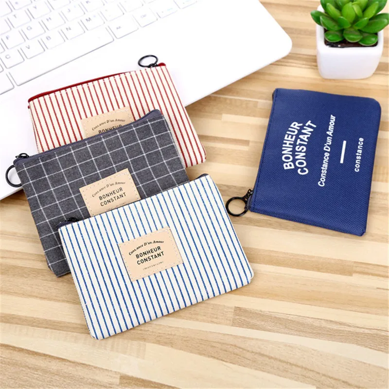 Unisex Canvas Letter Coin Bag Purse Women Stripe Coin Money Card Holder Wallet Case Zipper Key Storage Pouch For Kid Girl Gift coin purse women wallet card wallet coin wallet change bag card holders