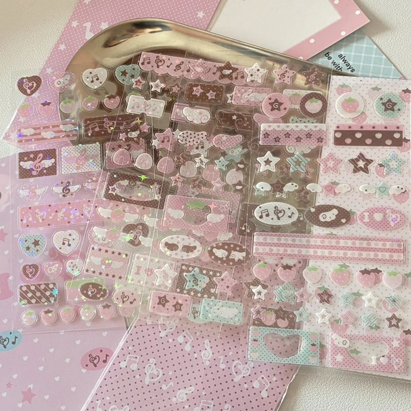 New Cute Musical Note Strawberry Glitter Sticker for Phone Camera Luggage Journal Sticker Kawaii Decoration Sticker Gift