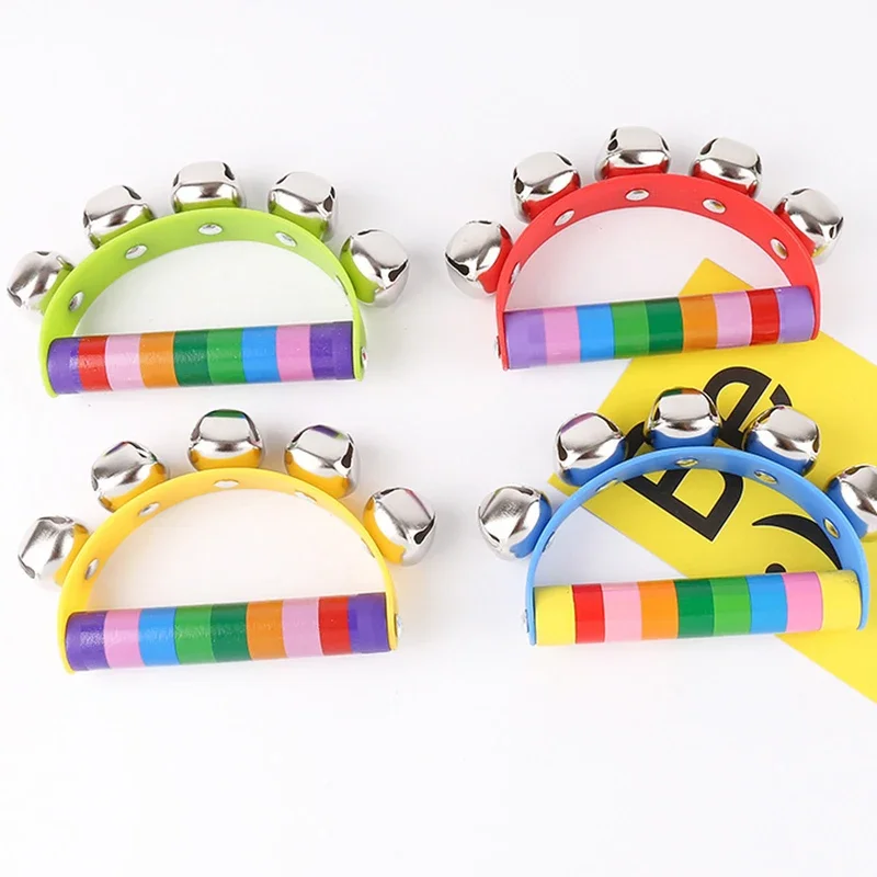 1Pc Christmas Sleigh Bells Jingle Bells Musical Bell Instrument Wooden Handle Bells Toys for Kids Christmas Gift for Boys Girls 4