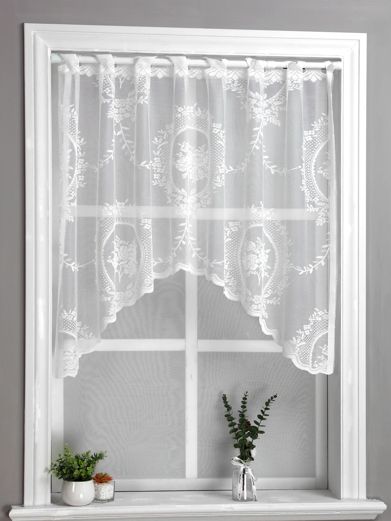 1PC White Lace Window Curtain window curtains tie valance curtain Sweet Style Flower Sheer Valance for the Kitchen Window and Door Decor and Blocket
