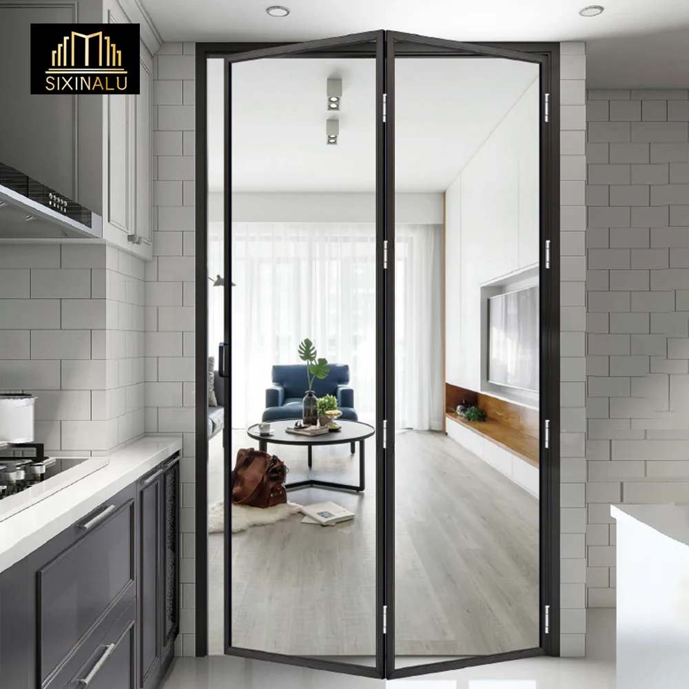 Sixinalu 2.5X2m Bi-Folding Door Accordion Sliding Slim Frame Aluminum Front Doors Double Glass Entry Kitchen Study Room