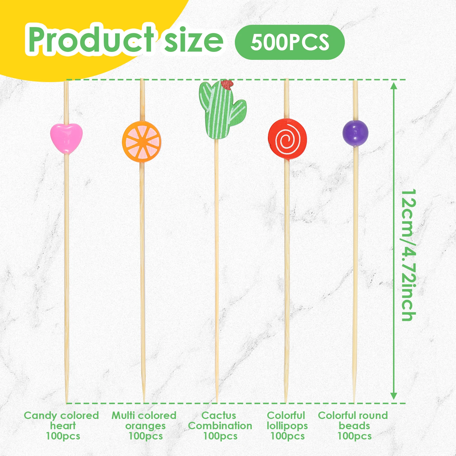 New 5 Pack 500 Pcs Colorful Cocktail Picks Environmentally Friendly Toothpicks for Appetizers Decorative 4.72inch Food Picks