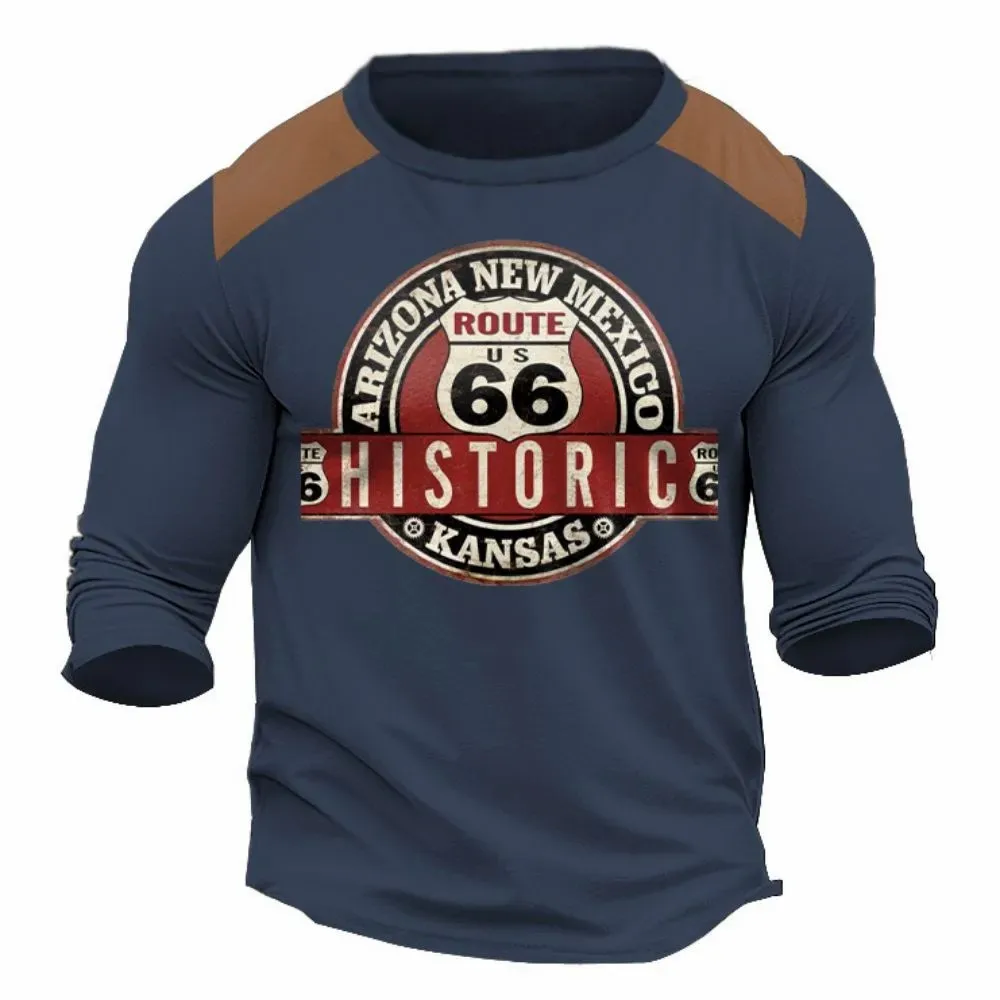 

Fashion Men's Pullover Long Sleeve T-shirt 3d Printed Graphic Vintage Route 66 Long T-Shirt For Men Street O Neck Oversized
