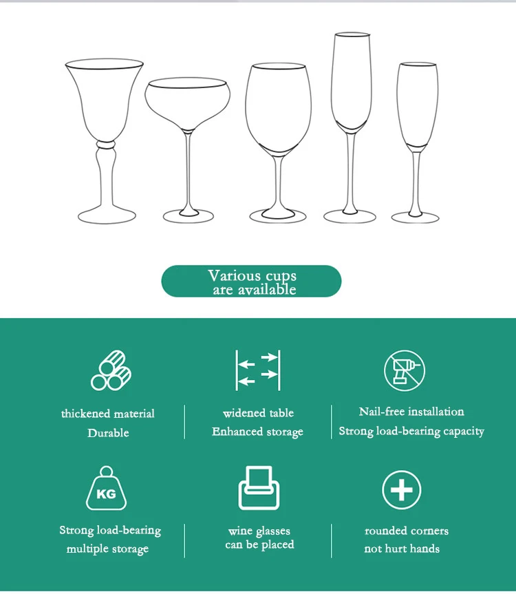 Description Picture 3 of itemWine Glass Holder Hanging Wine Glass Holder Under Shelf Plastic Stemware Rack Glassware Drying Storage Hanger For Kitchen Bar