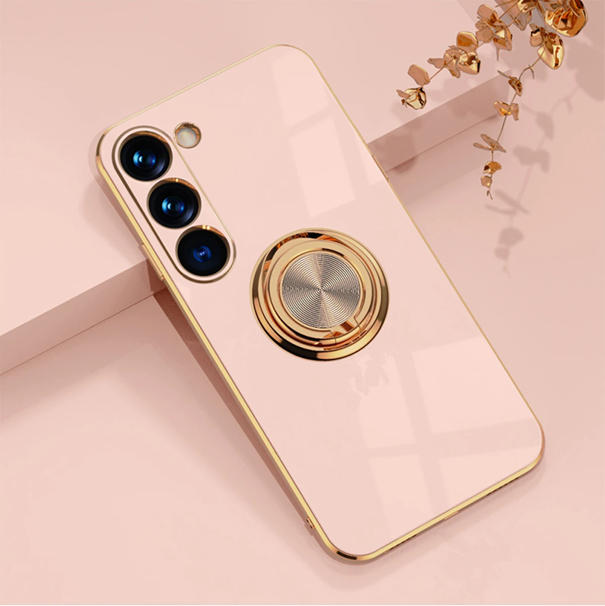 Luxury Electroplated Bracket with Ring - Soft Silicone Magnetic Phone Case Cover
