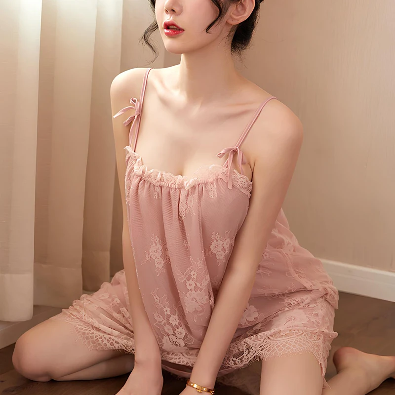 Women Lingerie Lace Babydoll Chemise Nightgown Nightdress Mesh Sleepwear Valentine Gifts Plus Size