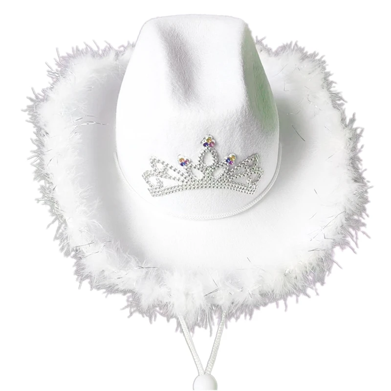 Cowboy Hat Birthday Party Hats Cowgirl Hats Women Performance Hat Feather Trim For Adults Party Cosplay F3MD