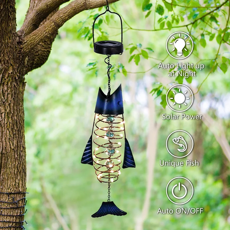 Garden Decoration Light for Outdoor Metal Solar Fish Hanging Decoration for Men and Women Holiday Gift