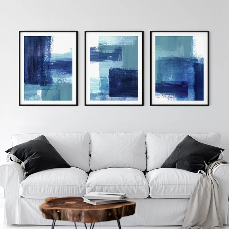Teal e blu Navy pennellate pennellate opere d'arte astratte poster stampa su tela pittura moderna immagine di arte della parete per la decorazione del soggiorno - immagine 3