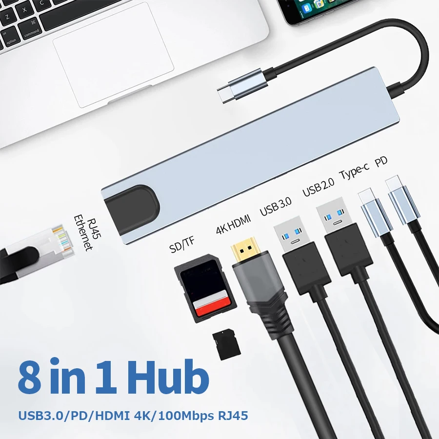 USB C Hub Type-C 3.1 to 4K HDMI-Compatible RJ45 USB SD/TF Card Reader PD  Fast Charge 8-in-1 USB Dock For MacBook Air Pro PC HUB - AliExpress