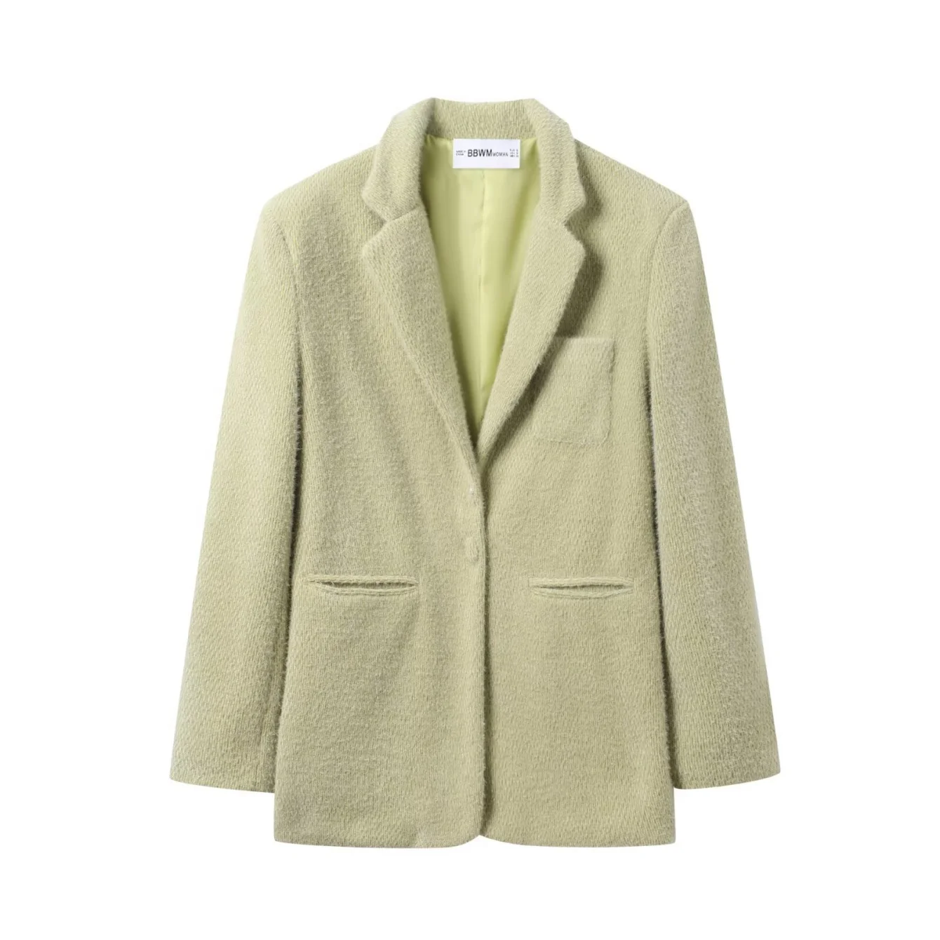 Women's Light Green Suede Blazers Coat Female Lapel Long Sleeved Single Button Suit Jacket Lady Street Elegant Casual Overcoat