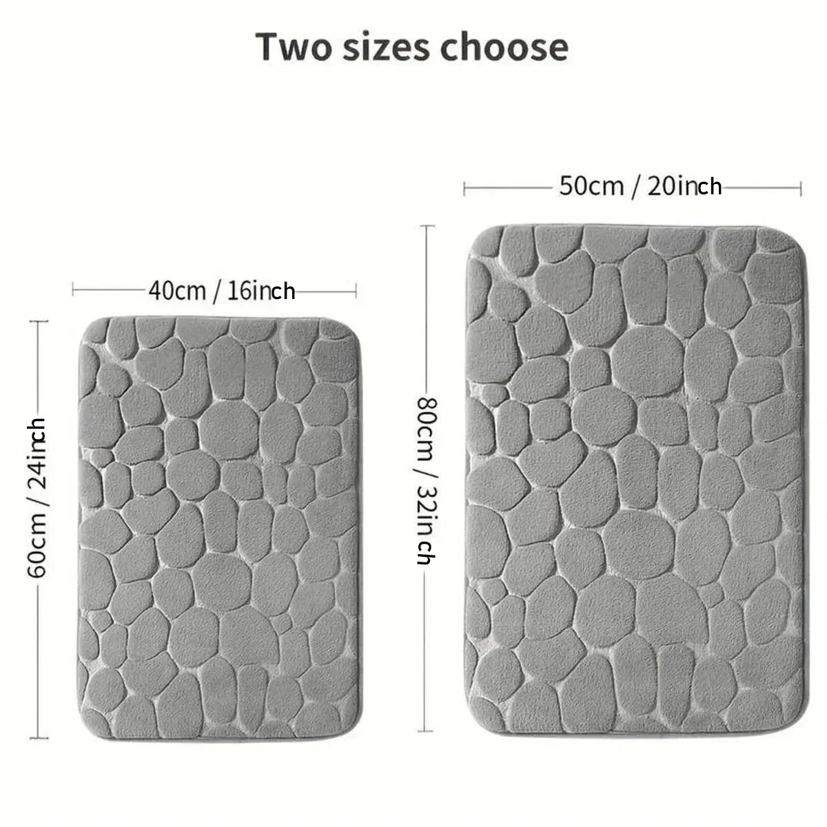 3D Non Slip Bathroom Mat Cobblestone Embossed Bath Mats