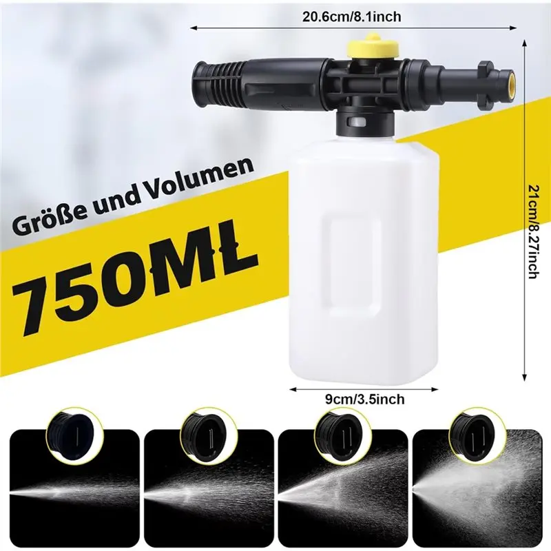 카처 K2-K7 시리즈 고압 세척기용 비누 폼 캐논 랜스, 750ml 폼 캐논 병, 조절 가능한 노즐 2175 PSI