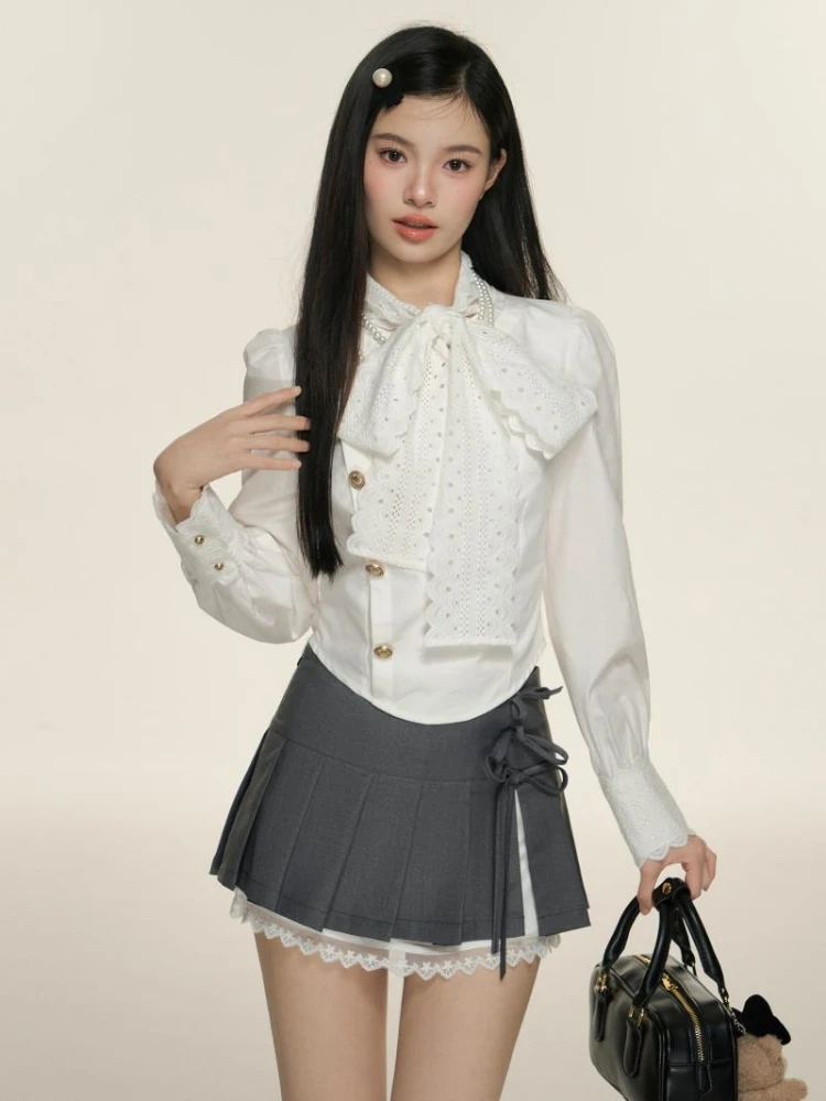 Y2k Harajuku Kawaii Mini Skirt Women Sweet Lace Bandage Pleated Sexy Skirt Girls Party Dresses Vintage Goth Women Clothing