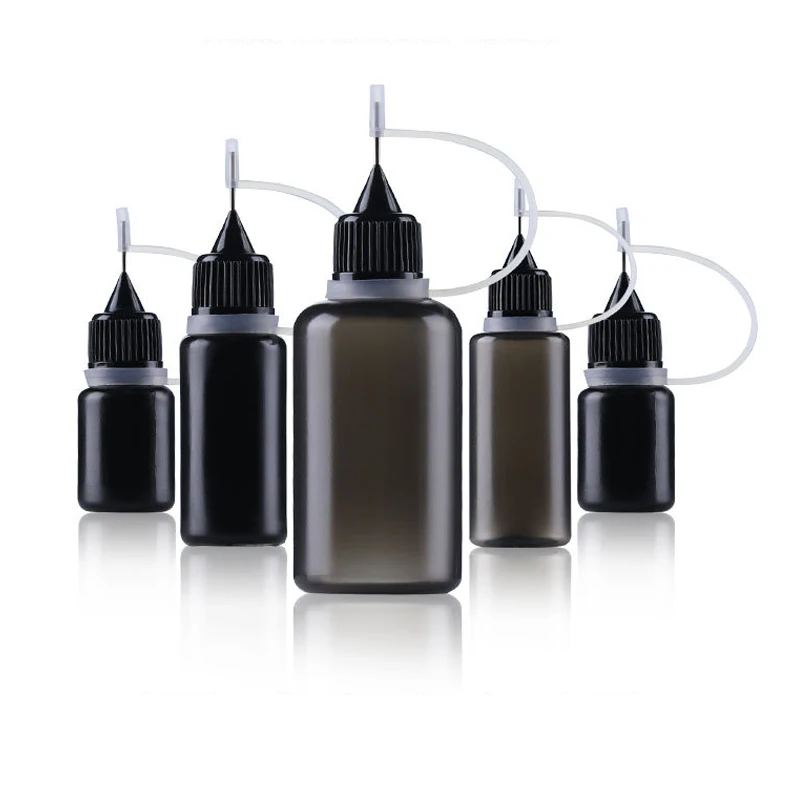 100pcs Needle Bottle 5ml 10ml 15ml 20ml 30ml Black Plastic Dropper Vials With Childproof Safety Caps And Long Metal Tips 50pcs lot matte black aluminum cans aluminum jars 5ml 10ml 15ml 20ml 30ml 50ml 60ml 80ml 100ml 150ml 200ml 250ml spots