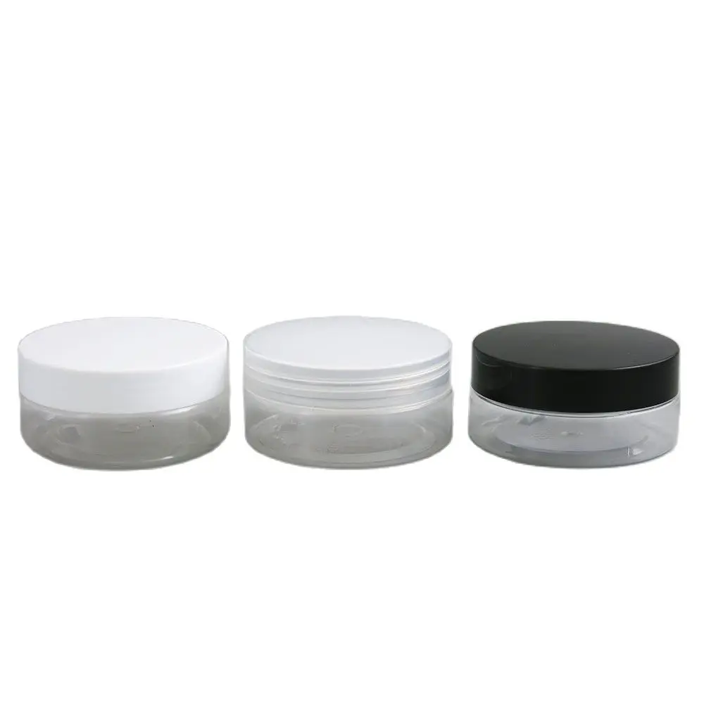 

30pcs Transparent Clear Empty Plastic Round Jar with black white Lids screw cap 50g 50ml Cosmetic Containers Cream sample jars