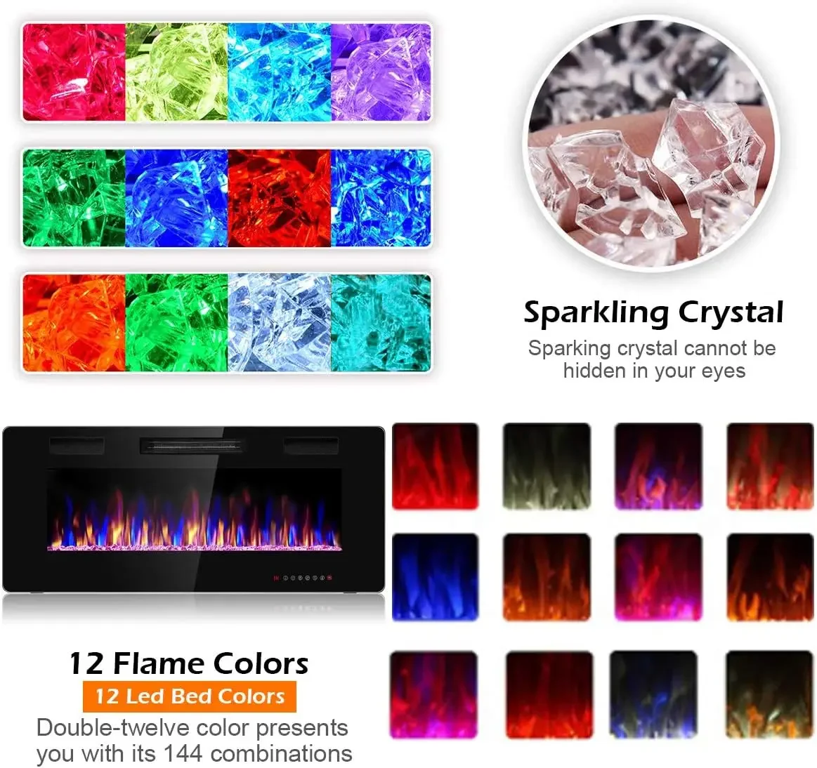Tangkula-Recessed Fireplace, In-Wall and Wall Mounted Heater, Adjustable Flame Color Speed, 42 in