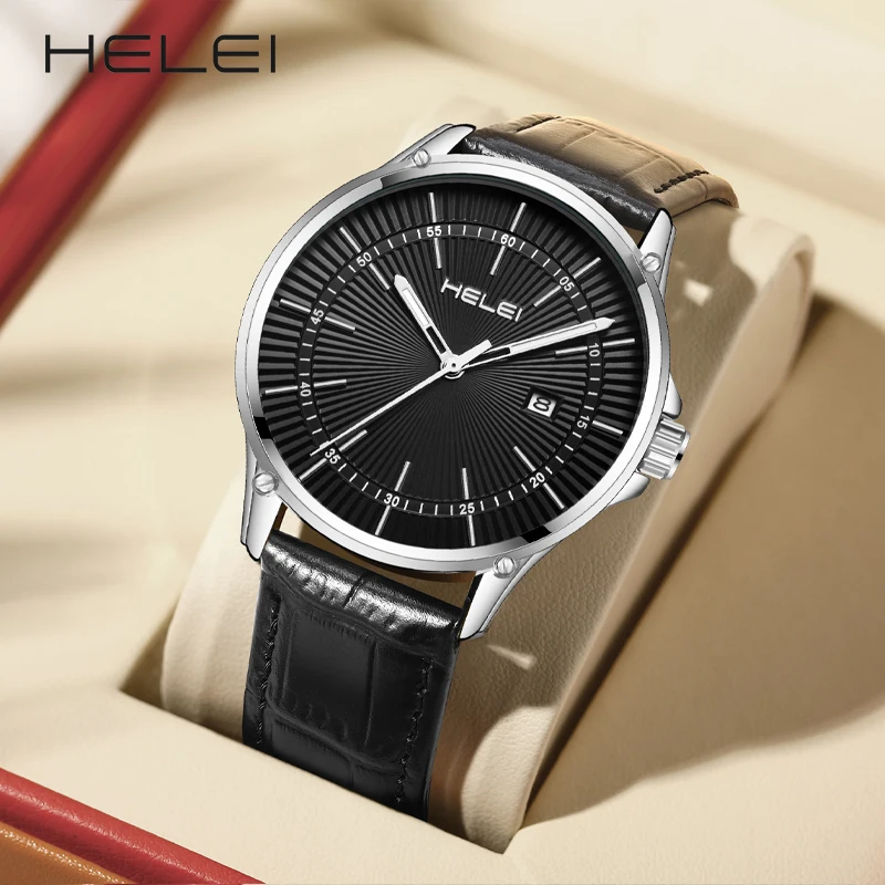 HELEI brand business luxury watches men's quartz watches waterproof quartz leather wristwatch fashion men's watches gift for men