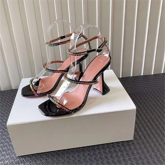 

High heels luxury brands Amina Muaddi Crystal Strap Gilda Lupita Pvc Glass Mule Slipper Heeled Sandals Ladies sexy party shoes