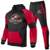 2024 Spring Autumn Jurassic Park Logo Printed Sports Hoodies Splicing Set Men's Fashion Hooded Tracksuit+Joggers Sweatpants Suit 1