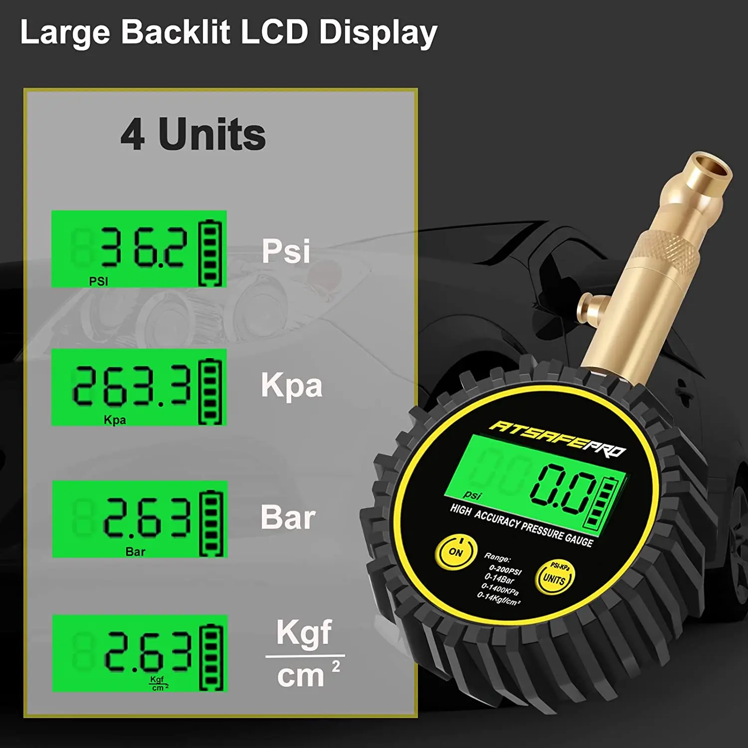 Manometro Pressione Gomme Manometro Digitale pressione gomme 200 PSI Alta Precisione con Luce a LED e Schermo LCD per Auto, SUV, Camion, Moto