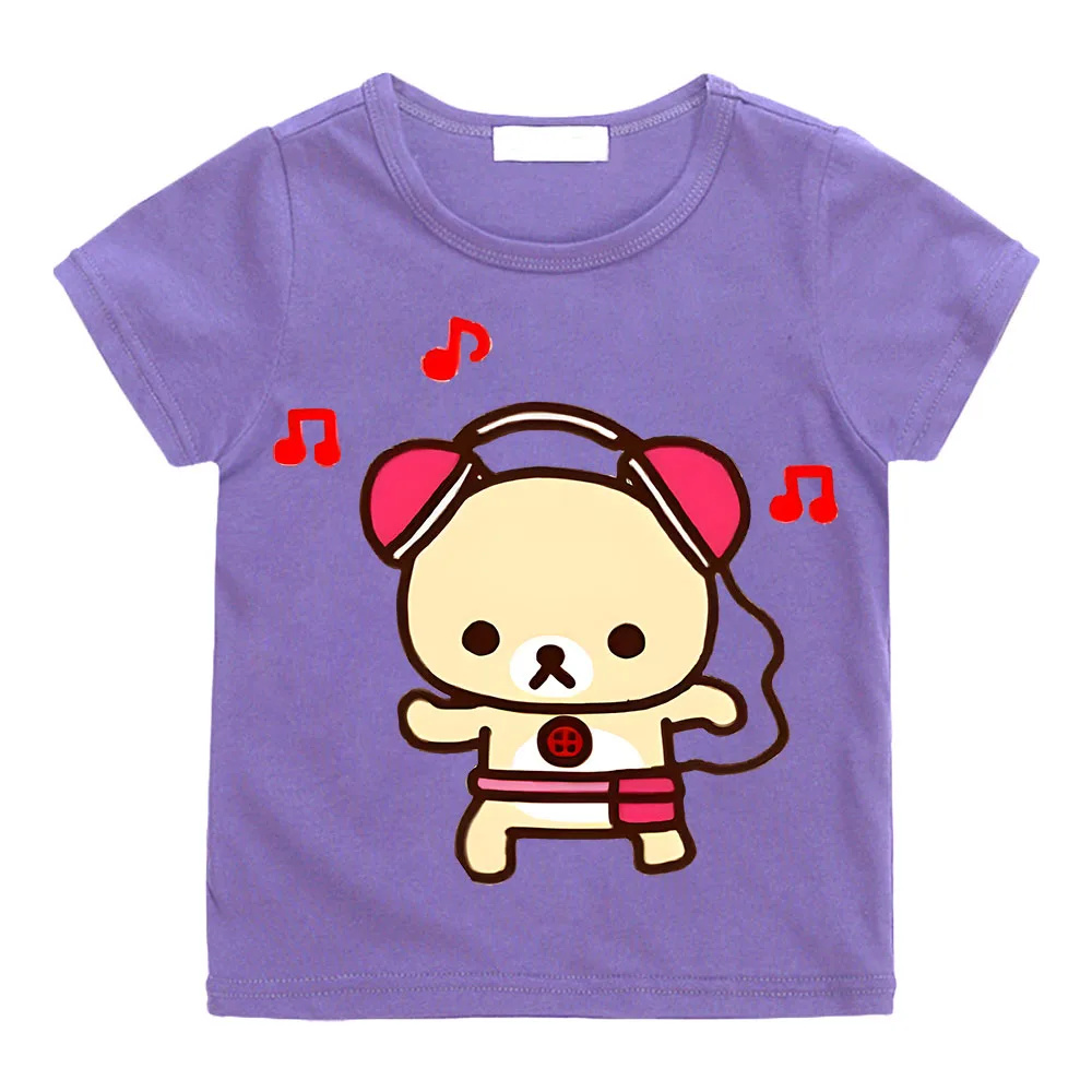 Cartoon Rilakkuma T-shirt Boys Girls Kids Clothing Hip Hop Tops Short Sleeves Sports Fashion Streetwear Manga/Comic Tees Toddler 6