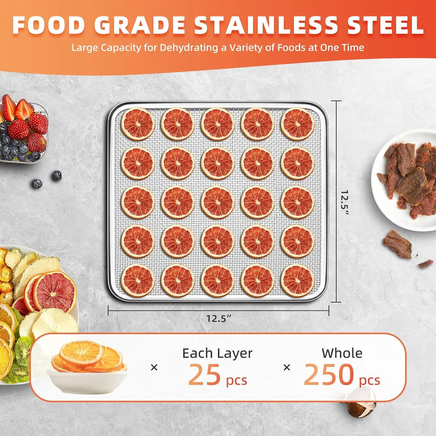 Dehydrator 10 Trays, 800 Watt Stainless Steel Fresh Drying Machine Dehydrated Dryer with Adjustable 190&deg;F Temperature Contr